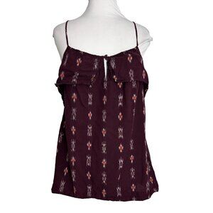 Madewell Womens Size Small Tank Top Ikat Ruffle Maroon Red Cotton Sleeveless